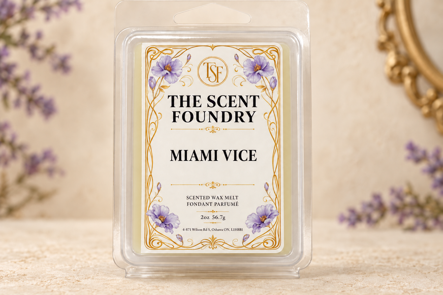 The Scent Foundry Miami Vice - Wax Melt, matching the approved wax-melt package design