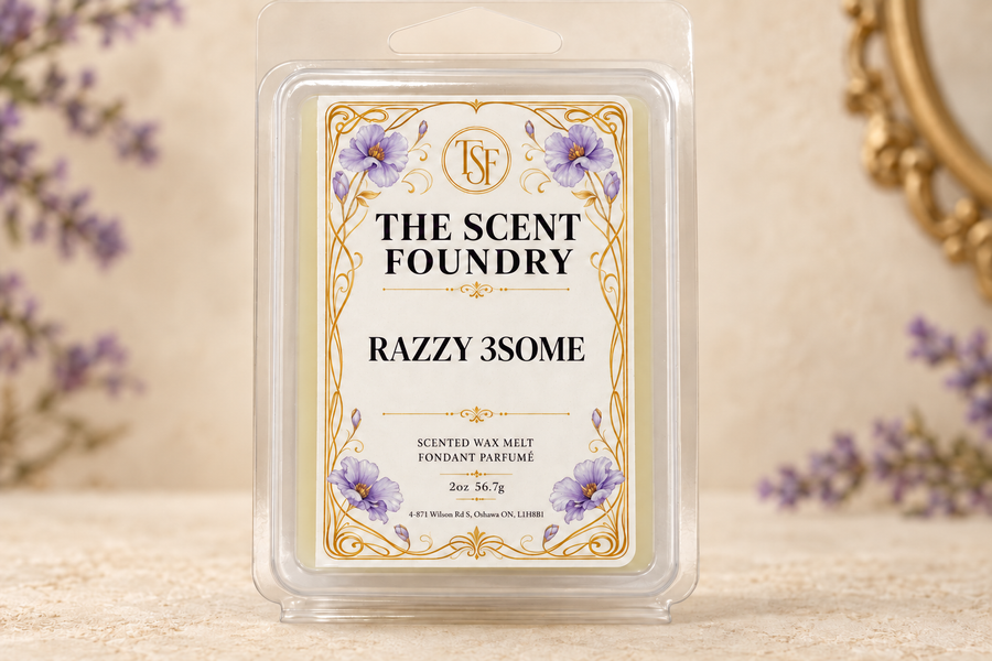 The Scent Foundry Razzy 3Some - Wax Melt, matching the approved wax-melt package design